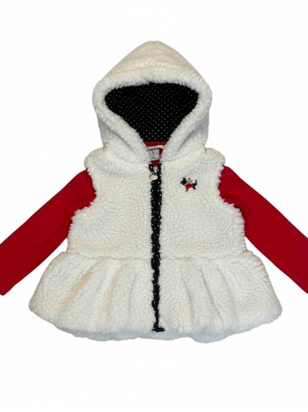 Kids Headquarters Cream Sherpa Hooded Girls Vest with Red Sleeves